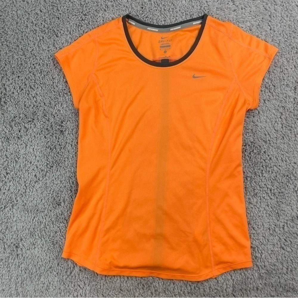 Nike Top Womens Medium Running Shirt Bright Neon Orange Night Run Active Track